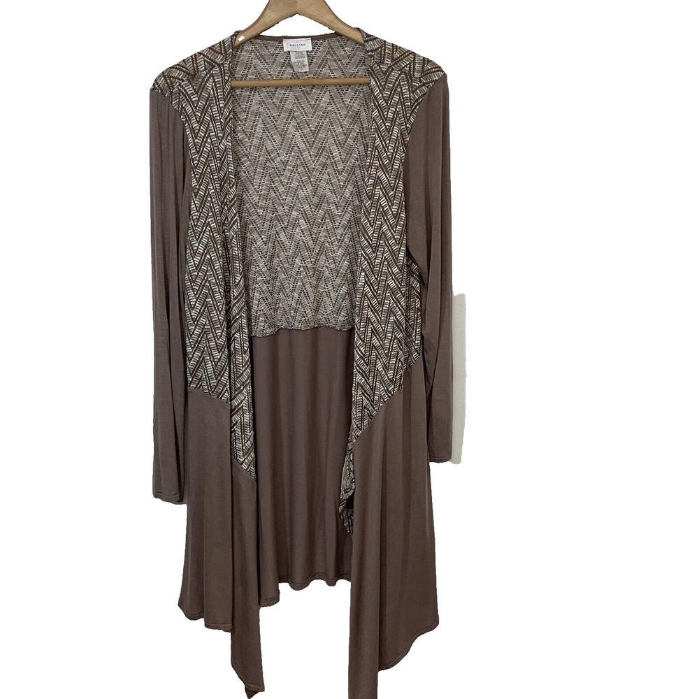 Bellino USA Brown Chevron Draped Open Front Cardigan Size 1X Lagenlook Boho